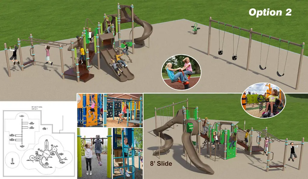 a playground with slides and swings
