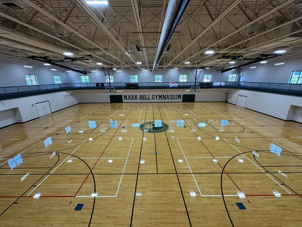 a gym with a basketball court