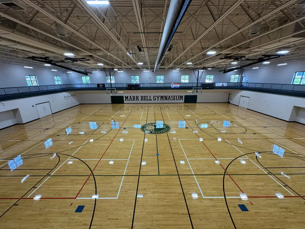 a gym with a basketball court