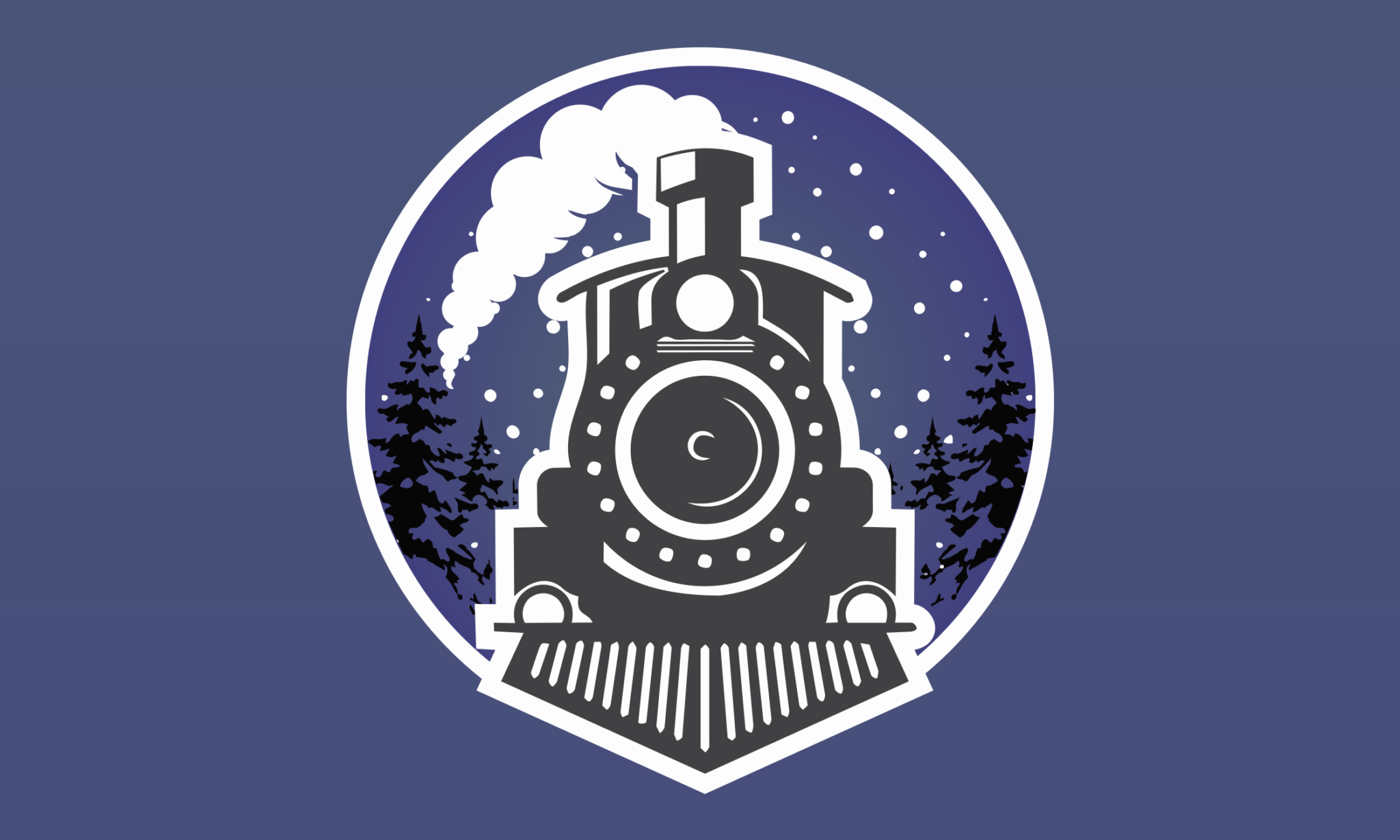 cartoon locomotive with snowy night in the background