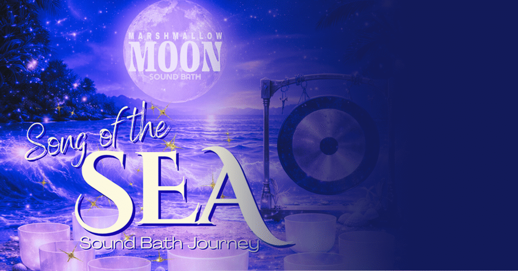 text in front of candles that are lying in front of a beach with a full moon